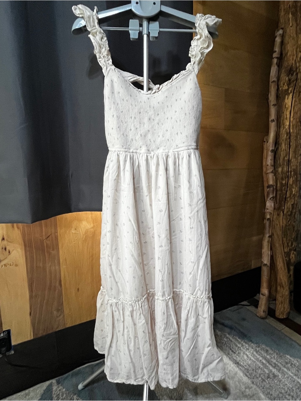 American Eagle Outfitters Cream Ruffle Strap Maxi Dress